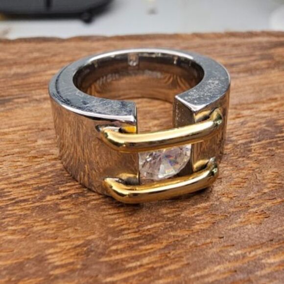 Stainless Steel CZ 2 Tone Ring Size 5.5 - Picture 2 of 5